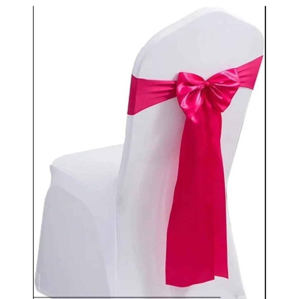 Pack of 100 Spandex Chair Bands Pink‎ Satin Bow Sashes Wedding Event NIB